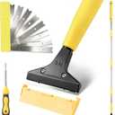 4"Razor Blade Floor Scraper with Long Handle,61in Adjustable Floor Scraper Heavy Duty with 10PCS Extra Metal Blades Paint Scraper for Cleaning Stickers Gum Glass Wall Tile Linoleum Stove Top
