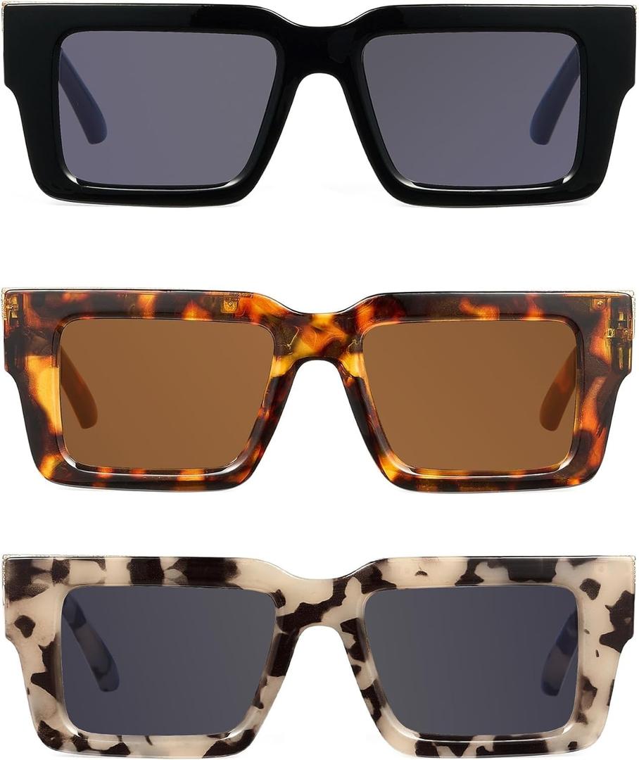 JM 3 Pack Oprah Style Reading Glasses for Women Men, Fashion Square Blue Light Blocking Readers