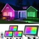 4 Pack 50W Halloween Color Change Floodlights with Remote Warm White Waterproof Led Flood Lamp 16 Multicolor Indoor and Outdoor Landscape Up Lighting for Skeleton, Bat, Witch, Tree, Garden, Wall, Yard