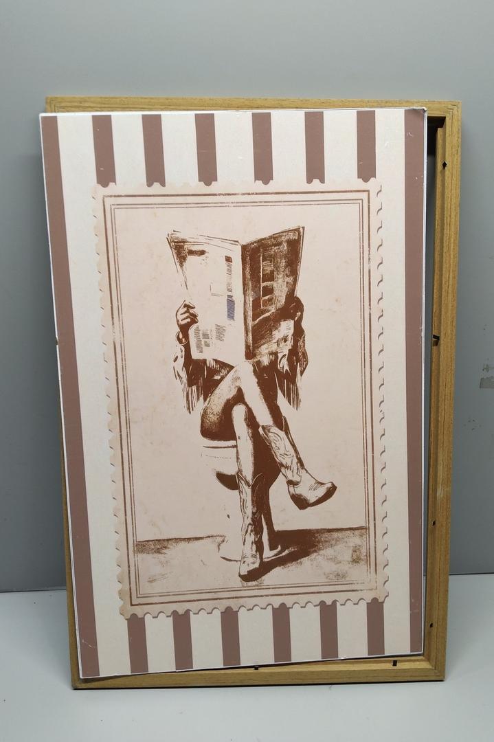 Framed Vintage Cowgirl Funny Bathroom Canvas Wall Art, Retro Stamp Style Western Rustic Wall Decor, Beige Brown Cowboy Boots Picture for Bathroom Laundry Room Bedroom Farmhouse Home Decoration, 24"L x 16"W