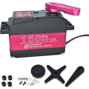 HOOYIJ 12V Waterproof IP66 150KG Digital RC Servo 1/ 5 Stainless Steel Gear High Torque Large Steering Servo with 18T Servo Arm for Baja Car RC Car Robot Crawler 270° Control Angle