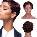 15 Colors Women Black Blonde Golden Brown Pink Blue Red Short Finger Wave Curly Wigs Nuna Wigs Janet Collection (Dark brown)