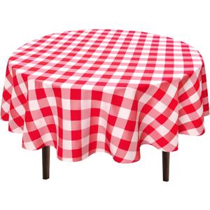 Hiasan Checkered Round Tablecloth 60 Inch - Waterproof Stain and Wrinkle Resistant Washable Fabric Table Cloth for Holiday Day, Dining Room, Outdoor Picnic, Red and White Gingham Pattern