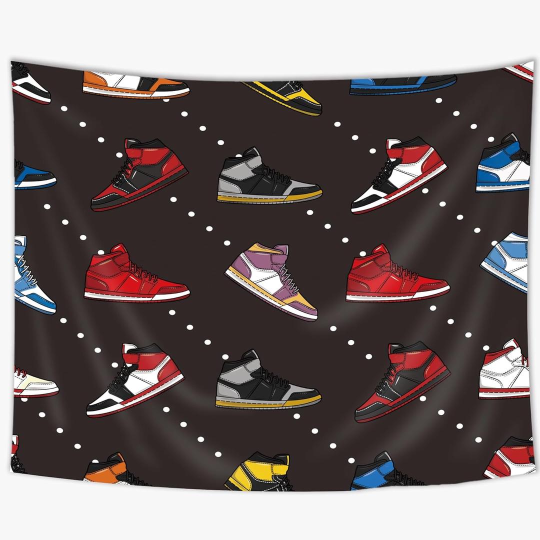 SVBright Retro Basketball Shoes Tapestry 51Hx59W Inch Sneaker Decorations Backdrop Party Sports Footwear Teen Boys Men Red Black White Art Wall Hanging Bedroom Living Room Blanket Dorm Decor Fabric