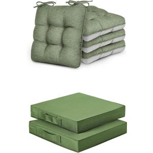 Love's cabin Green Memory Foam Chair Cushions Set of 4 and Outdoor Patio Chair Cushions Set of 2