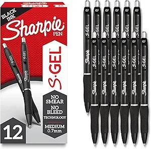 Sharpie SGel Gel Pens, Black Barrel, Medium Point (0.7mm), Black Gel Ink Pens, 12 Count  Home, Office, School, Journaling, Writing, NoteTaking, Teacher Supplies