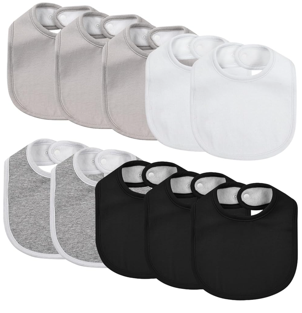 10 Pack Cotton Snap Bibs for Baby Boy Girl, Super Soft Drool Bibs for Teething and Feeding