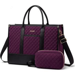 LOVEVOOK Laptop Bags for Women, 15.6 inch Waterproof Work Tote Bag with Clutch, Professional Teacher Computer Purse Lightweight Shoulder Bag Travel, Dark purple black
