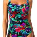 Aqua Eve One Piece Bathing Suit for Women Tummy Control Swimsuit Slimming Vintage Swimwear (Medium, Colorful Floral)
