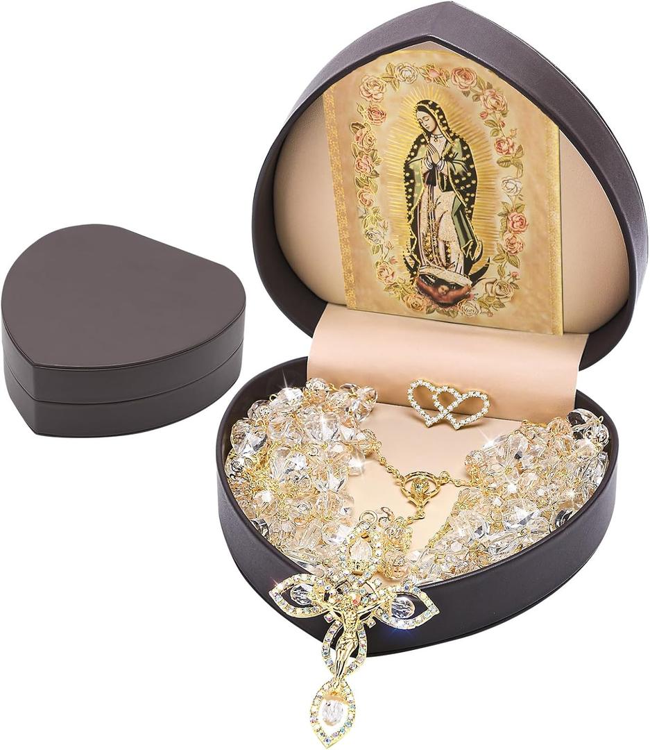 Wedding Lasso with Heart Box, Lazos Para Bodas Catolica, Lasso for Weddings Ceremony, Mexican Weddings Crystal Rosary,Lazo De Bodas Para Los Novios (Gold)