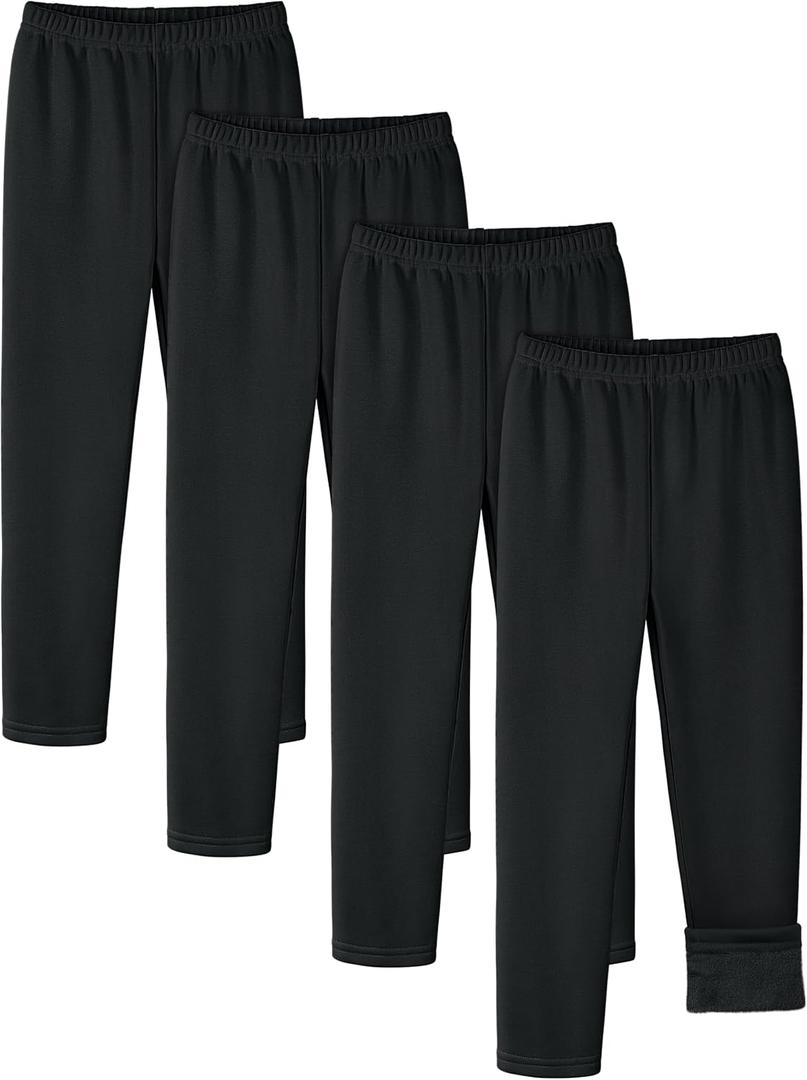 4 Pack Girls Fleece Lined Leggings Cotton Kids Winter Warm Leggings Thick Thermal Tights Pants (Black)