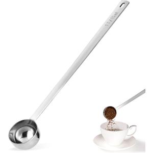 Long Handle Coffee Scoop, 18/8 Stainless Steel Food Grade Measuring Spoon for Coffee Beans Powders Sugar, 9.9in Long Metal Scoop Tablespoon for Easy Container Reach (1tbsp/ 15ml)
