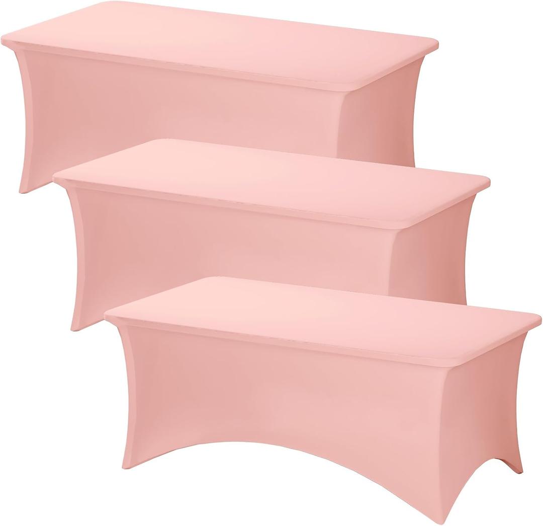 Fixwal 3 Pack Pink Table Cloths Rectangle 6FT, Tablecloths Rectangular Stretch Spandex Fitted Table Covers 6 FT for Parties, Trade Shows, Banquet, Weddings, Buffet, Graduation Decorations
