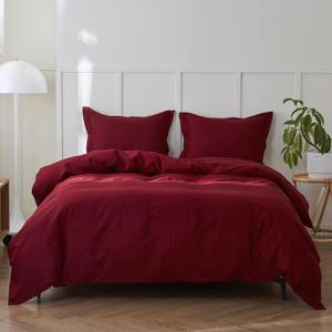 Simple&Opulence French Linen Duvet Cover Set 88" x 92"- 3 Pieces (1 Comforter Cover,2 Pillowcases)- Natural Flax Cotton Blend-Solid Color Breathable Farmhouse Bedding-Burgundy, Queen