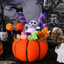 Geelin Halloween Table Centerpieces 12.2" x 7.6" Halloween Pumpkin Tabletop Decorations Artificial Pumpkins Flowers Ghost Candy Witch Decor for Table Home Kitchen Indoor Party Supply