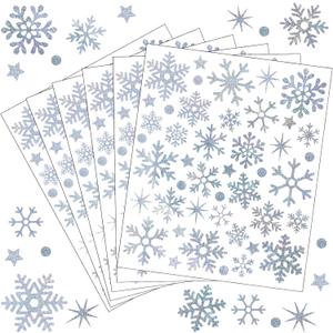 264 PCS Winter Glitter Stickers, Winter Snowflake Stickers Silver Xmas Self-Adhesive Christmas Sticker Glitter Crystal Decals for Xmas Holiday Envelope Party Favor 6 Sheets