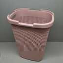 Mind Reader Slim Laundry Hamper with Lid, 60L Clothes Basket, Premium Wicker Design, Plastic, Pink