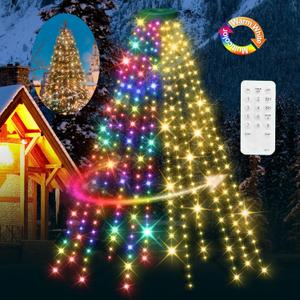 12 Modes Easy Christmas Tree Lights with Ring Indoor Outdoor - 10Ft x 12 Lines String 432 LED Timer Dimmable Remote Waterproof Lights for 7.5 8 9 10 Ft Xmas Tree Decor (Warm White or Multicolor)