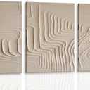 3Pcs Framed Beige Cream Abstract Textured Line Art Curved Canvas Wall Art Prints Posters Pictures Paintings Wall Decor for Minimalist Boho Living Room Bedroom Office Decoration