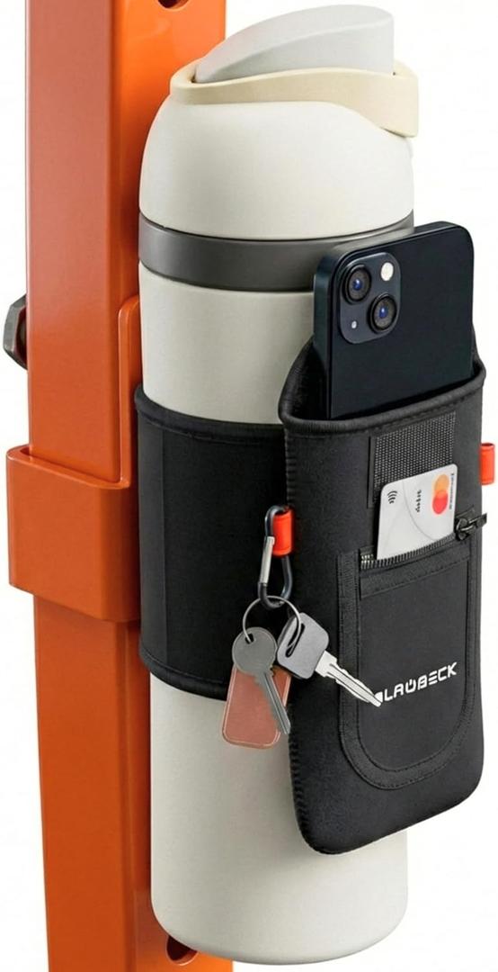 Magnetic Water Bottle Sleeve Bag and Large Pocket Phone Holder for Gym - Black Pouch with 4 Magnets - Attach it to Any Gym Equipment & Golf Carts - Magnetic Bag Mount for Phones - Gym Essentials