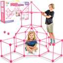SpringFlower Fort Building Kit for Kids,STEM Construction Toys, Educational Gift for 4 5 6 7 8 9 10 11 12 Years Old Boys and Girls, Ultimate Creative Set for Indoor & Outdoors Activity, 200 Pcs, Pink