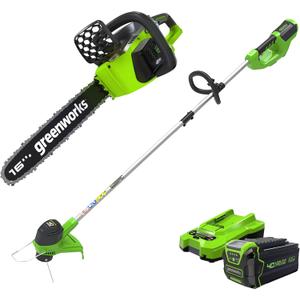 Greenworks G-MAX 40V 16-Inch Cordless Chainsaw, 4AH Battery and a Charger Included, 20312 with 40V String Trimmer
