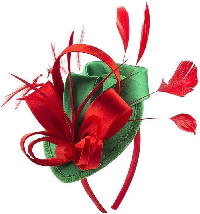 Bubbmi Lady Flower Fascinators Hats with Headband and Clips (D Christmas Red&green)