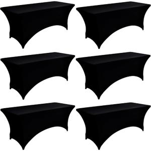 5-Pack 6ft Black Spandex Table Covers for Rectangle Standard Folding Tables - Wrinkle Resistant Stretch Tablecloths - Ultimate Fitted Table Protector for Parties, Trade Shows, Wedding