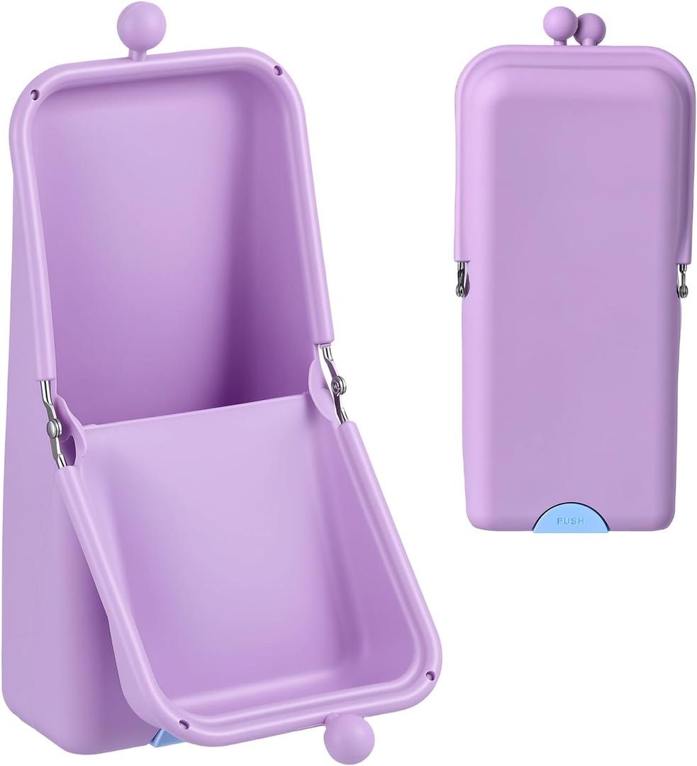 Kacctyen Makeup Brush Case Silicone Makeup Brush Holder Standing Silicone Make up Travel Bag Portable Cosmetic Case Organizer with Suction Base and Phone Stand Pouch for Travel Home Use(Purple)