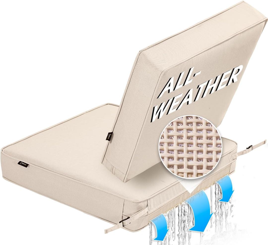 SUNROX All-Weather DryFast Foam Outdoor Patio Furniture Cushions, FadeShield Water Resistant Deep Seat Cushion with DryMesh Drainage, Durable Low Maintenance Couch Cushion, 23"x26"x4" Cream