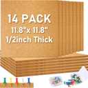 14 Pack Square Cork Bulletin Board Tiles,12 x 12 in Cork Board Tiles 1/2" Thick with 200 PCS Push Pins,Self-Adhesive Cork Sheet for Wall for Home Office Decor,School Message&Display Boards