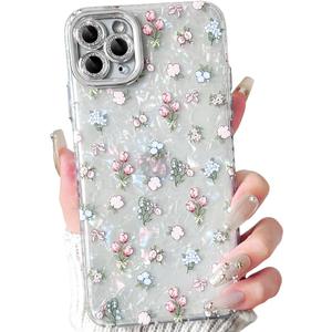 NITITOP Compatible with iPhone 11 Case Cute Flower Floral Shell Textures for Girls Women Soft TPU Slim Hard Back with Lens Protective Phone Cover - Tulip Pack of 3