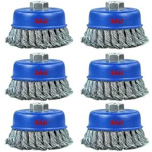 SALI 6 Pack Wire Cup Brush, 4 Inch Twisted Knotted Cup Brush for Grinders, with 5/8-11 Inch Arbor for Heavy Cleaning Rust, Stripping and Abrasive, for Angle Grinder