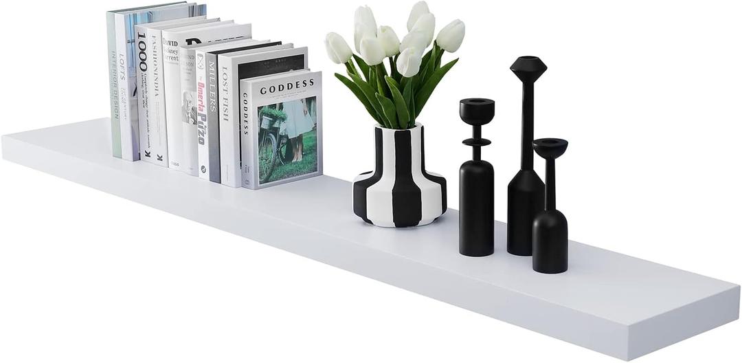 WELLAND 48 inch White Mission Floating Shelves for Wall, Bathroom and Bedroom, Modern Display and Book Shelves, Kitchen (47 1/4" x 9 1/4" x 2")