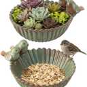 2 Pack 6.3 Inch Birds Special Design Fun Garden Flower Ceramic Planter Birds Feeder Succulent Pot Flowerpot or Feeder Bird Food Holder for Garden Outside Decor for Outdoor Gifts