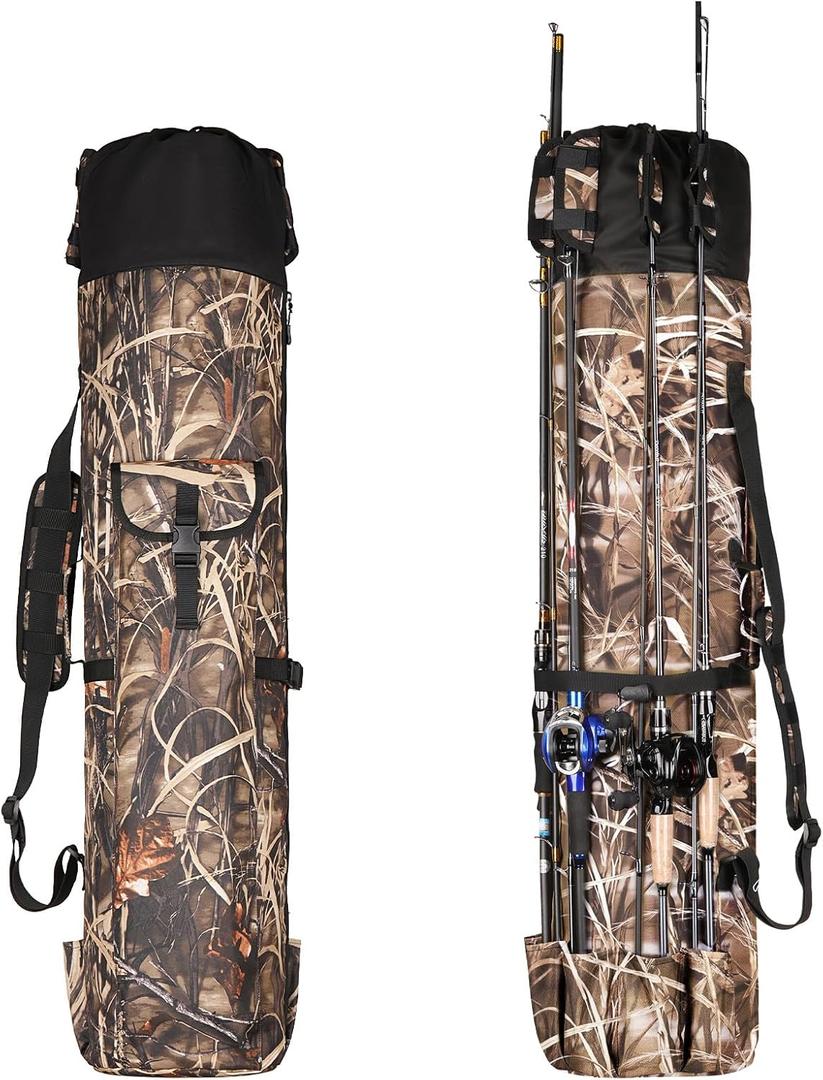 Wowelife Fishing Rod Carrier - Pole Bag Reel Organizer Case Storage for Gear, Travel - Gifts for Men, Family (Camouflage)