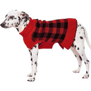 QBLEEV Medium Dog Sweaters for Girls & Puppies - Plaid & Turtleneck Designs, Warm Winter & Fall Dog Sweaters for Dogs & Females (Red)