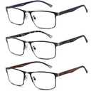 Lcbestbro 3 Pack Business Blue light Blocking Reading Glasses for Men, 1.5 Metal Readers