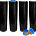4 Rolls x 18 Inch x 1500 FT x 80 Gauge [Upgraded] Black Premium Stretch Wrap, Heavy Duty Shrink Film for Shipping, Moving, Sealing - Stronger & Thicker, Durable