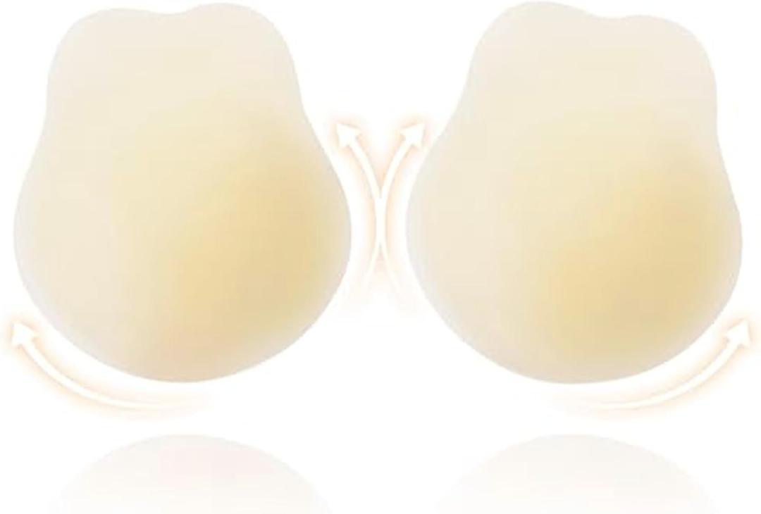Sticky Bra-Push Up Adhesive Backless Strapless Bra for Women Invisible Bras Skin-Friendly Reusable Silicone Dress Nipple Covers with Lift (Beige)