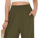 LOMON Womens Elastic High Waisted Palazzo Pants Casual Wide Leg Long Beach Vacation Trousers with Pockets