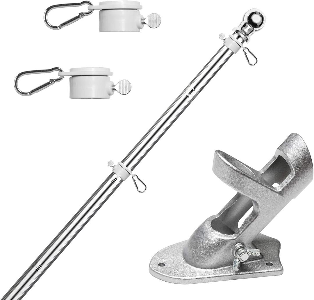 HOOSUN Flag Pole Kit 6 FT,Flag Pole with Bracket,Heavy Stainless Steel Garden Flagpole, Home,Commercial,Outdoor Wall Mounted Flagpole,House Flag Poles for Porch (6 FT, Silver)