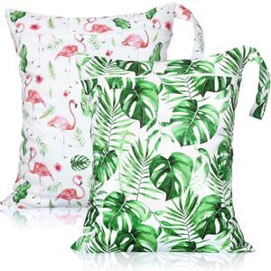 Shappy 2 Pcs Large Travel Laundry Bag Washable Waterproof Wet Dry Large Dirty Clothes Bag Bathing Workout(Flamingo Style)
