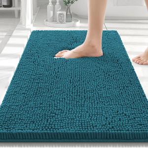 Smiry Luxury Chenille Bathroom Rugs 30x20, Extra Soft and Absorbent Shaggy Bath Mat, Machine Washable, Non-Slip Plush Carpet Runner for Tub, Shower, and Floor, Home Decor Accessories, Lake Blue