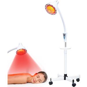 LHCYLDQ 275W Infrared Light Therapy Lamp - Red Near Infrared Heat Lamp for Joint Muscle Pain, Adjustable Standing Lamp Head with Freely Adjustable Temperatur(White)