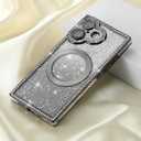 Misscase Magnetic Glitter Case for iPhone 17 6.3 Inch, Camera Protection, Compatible with MagSafe, Rectangle Cute Bling Sparkle Diamond Colorful Phone Cover, Drop-Tested & Shockproof-Black