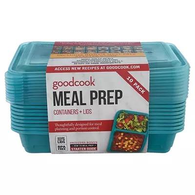 GoodCook Meal Prep Rectangle Two Compartment 8 -Piece, Teal, Made without BPA