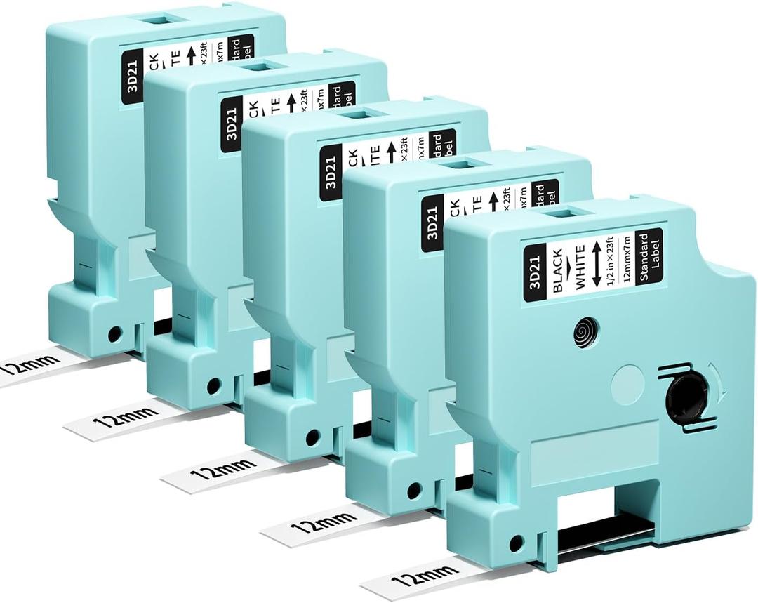 5-Pack Replace for Dymo D1 Label Tape 45013 for Dymo Label Maker Refills a45013 Compatible with LabelManager 160 210D 260D/P 280 360D 420P PnP 220 500TS 450DUO, LM1600 D1600 Black on White 1/2In