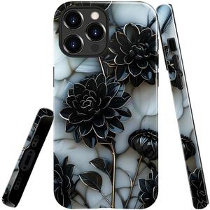 Case for iPhone 15 Pro,Black Dahlia Stained Glass Phone Case Slim Silicone Shockproof Cover for Girls WomenGlossy & Durable