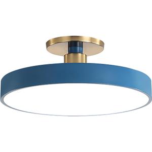 LED Ceiling Lights Blue Flush Mount Ceiling Lamp Gold Brass Metal Frame Mid Century Close to Ceiling Light 48W White Light 19.7" Acrylic Round Shade Modern Light Fixtures for Porch Bedroom